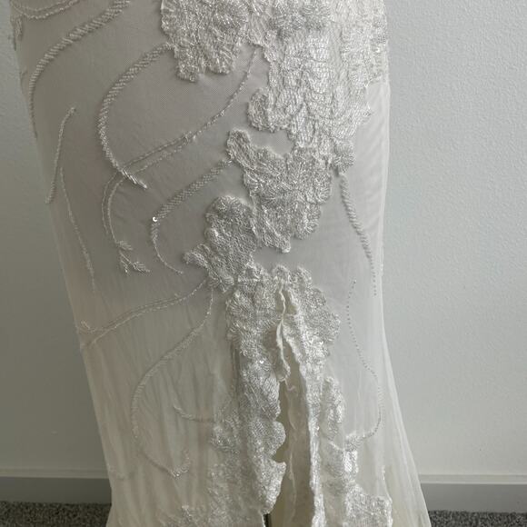 Lorre Bethke Wedding Dress Women M White High Neck Beaded Beach Side Slit - Picture 14 of 16